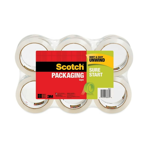 Scotch Sure Start Packaging Tape, 3" Core, 1.88" x 54.6 yds, Clear, 6/Pack