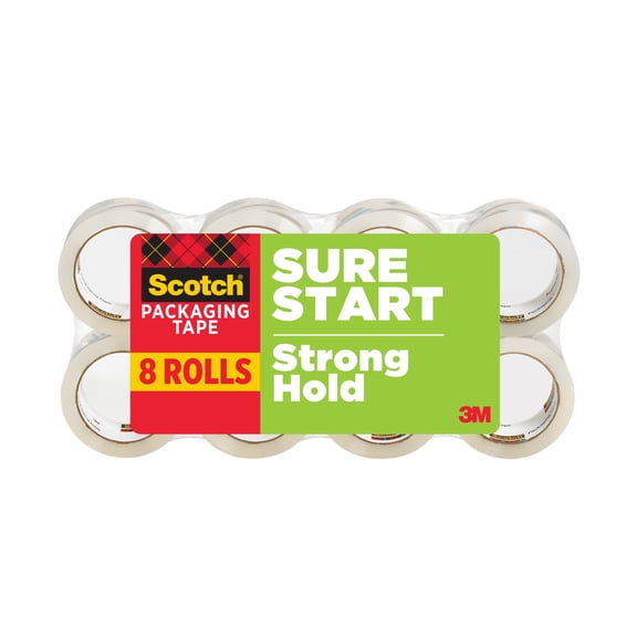 Scotch Sure Start Packaging Tape, Clear, 1.88 in x 54.6 yds, 8 Rolls