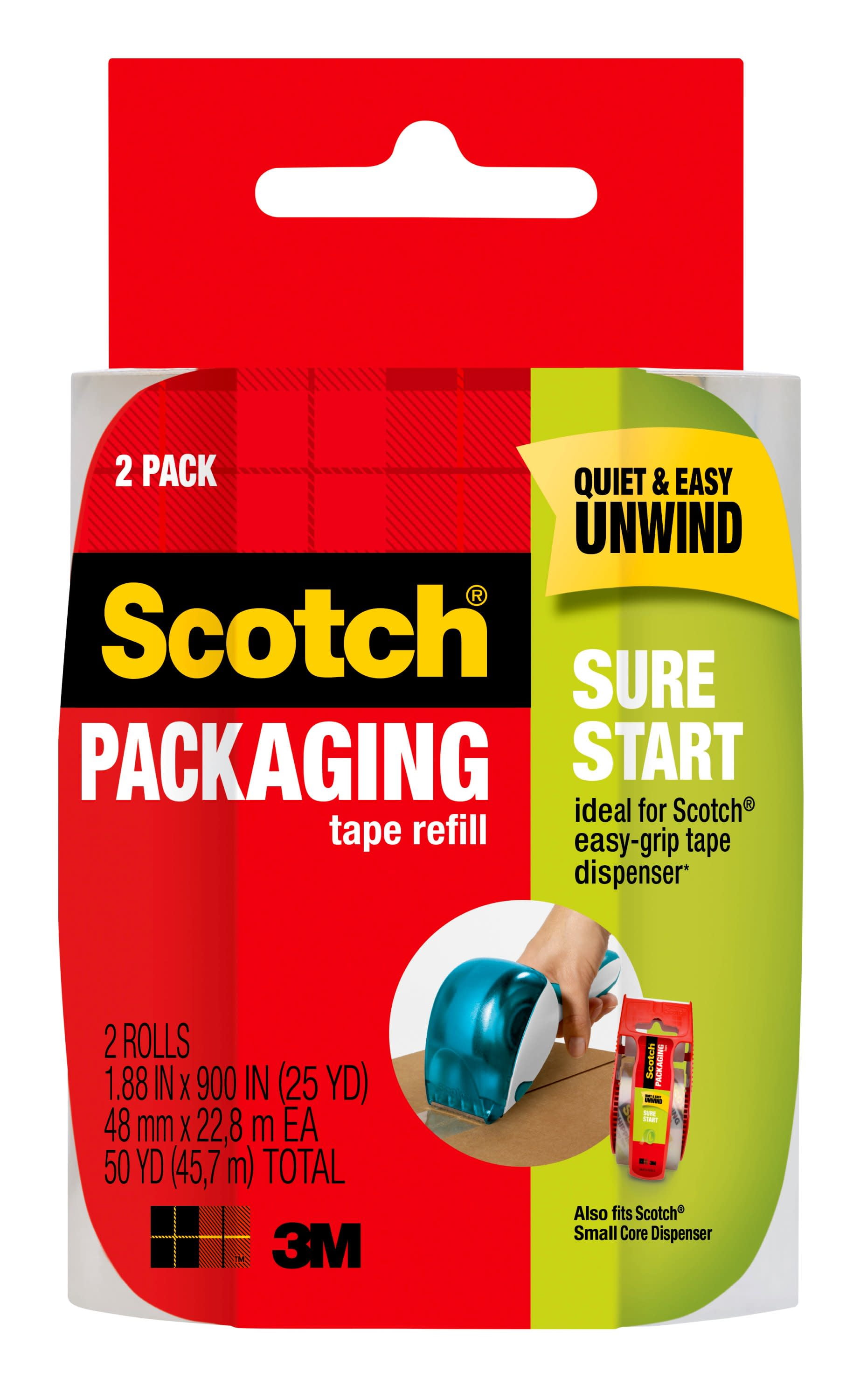 Scotch Sure Start Packing Tape, Clear, 1.88 in. x 25 yd., 2 Tape Rolls