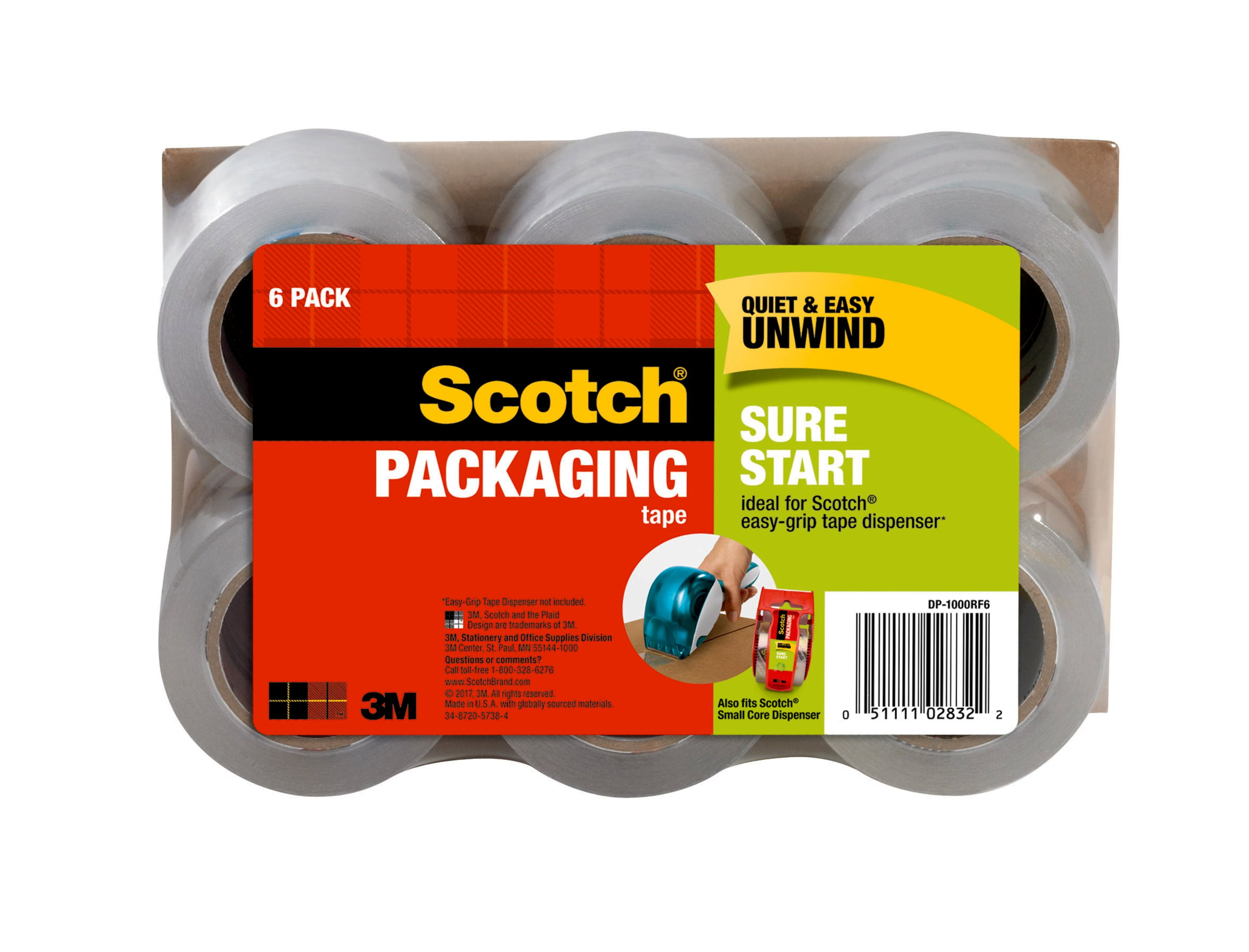 Scotch Sure Start Packing Tape, Clear, 1.88 in. x 25 yd., 6 Tape