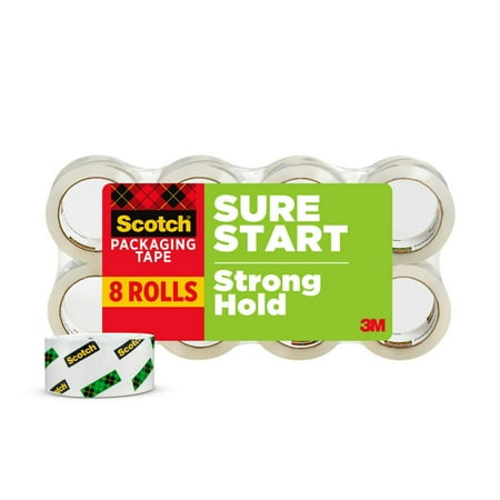 Scotch Sure Start Packaging Tape, Clear, 1.88 in x 54.6 yds, 8 Rolls