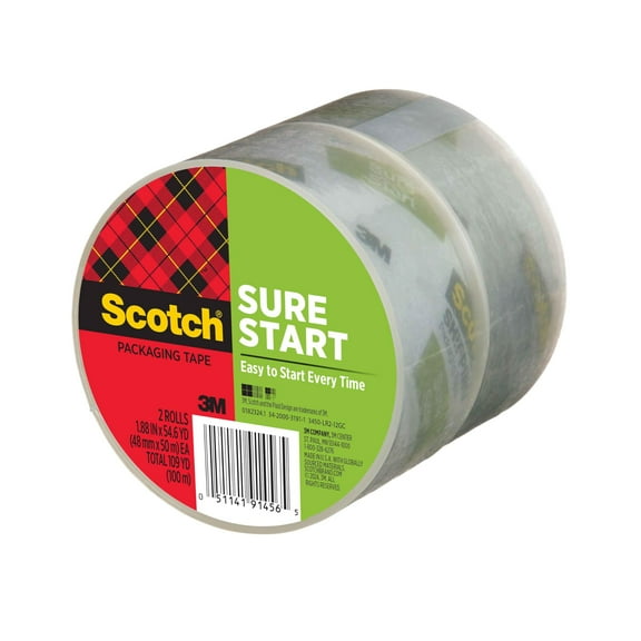 Scotch Sure Start Shipping Packaging Tape 3450-2 1.88 in x 54.6 yd