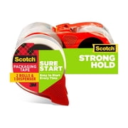 Scotch Sure Start Shipping Packaging Tape, Clear, 1.88 in. x 38.2 yd., 2 Rolls and 1 Dispenser