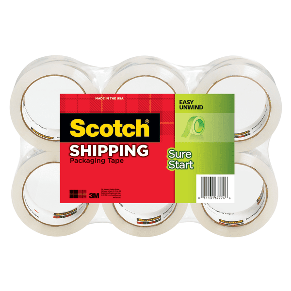 3m 3450406 Sure Start Packaging Tape, 3" Core, 1.88" X 43.7 Yd, Clear, 6/pack