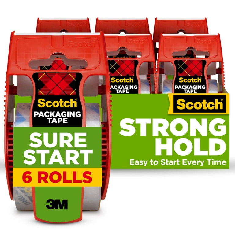 Scotch Brand Sure Start Packaging Tape with Dispensers, 6 Rolls