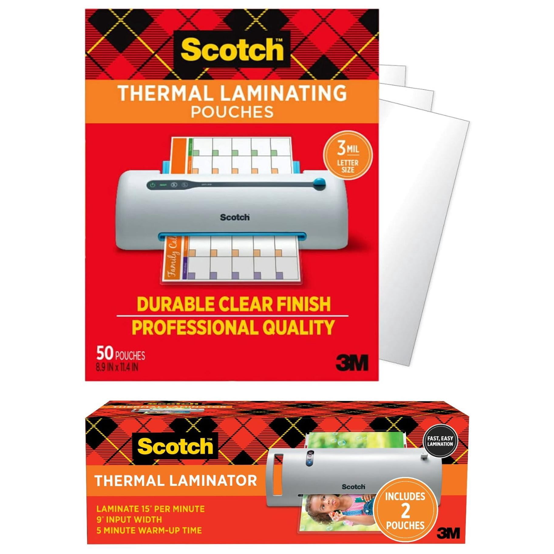 Scotch TL902 Thermal Laminator with 50-Count Letter Size Laminating Pouches Bundle