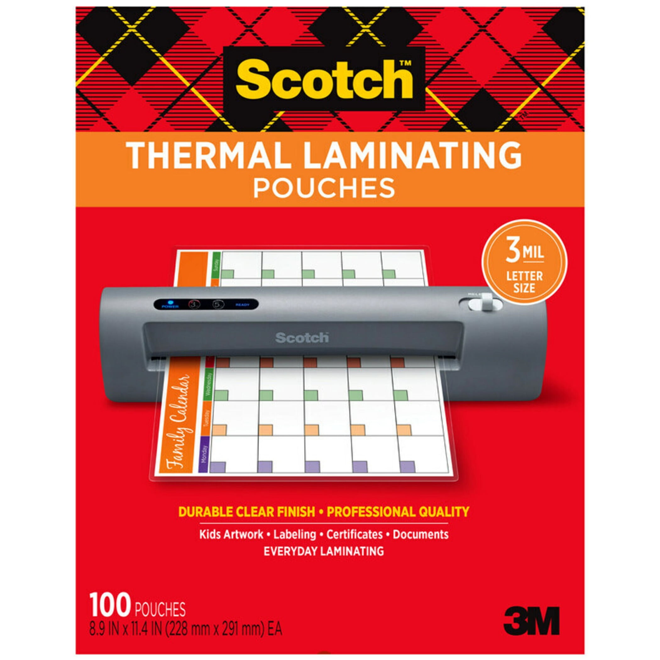 Scotch Thermal Laminating Pouches, 100 Count, 8.5 x 11, 3 mil Thick