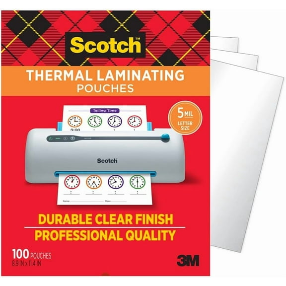 Scotch Thermal Laminating Pouches, 100 Count, Clear, 5 mil., Laminate Homemade Ornaments, Christmas Banners and Gift Tags, Ideal Holiday Supplies, Fits Letter Sized (8.9 in. 11.4 in.) Paper