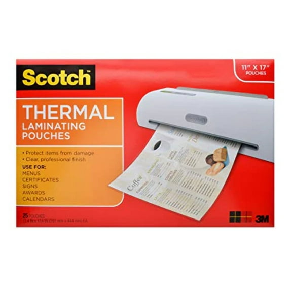 Scotch Thermal Laminating Pouches, 11.45 x 17.48-Inches, 25-Pouches (TP3856-25)