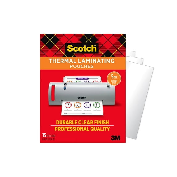 Scotch Thermal Laminating Pouches, Letter Size, 5 mil, 15 Sheets