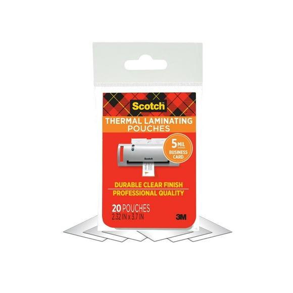 Scotch Thermal Laminating Pouches, 2.3" x 3.7", Clear, 20 Pouches