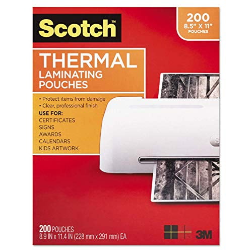 Scotch Thermal Laminating Pouches, 200-Pack, 8.9 x 11.4 Inches, Letter Size Sheets, Clear, 3-Mil (TP3854-200)