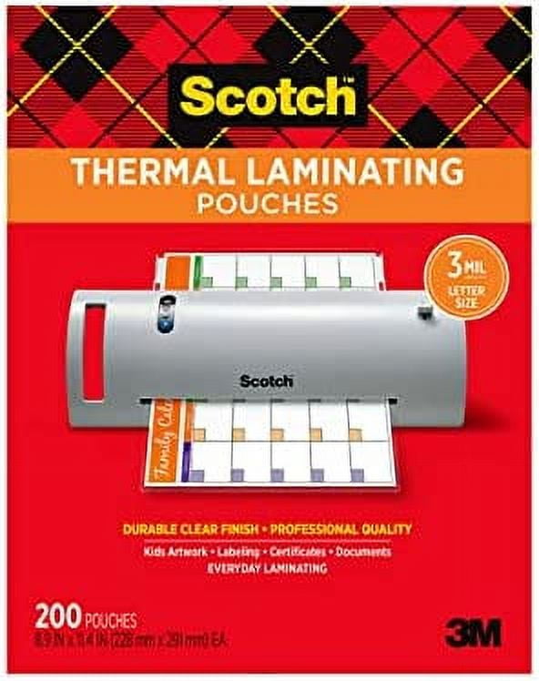 Scotch Thermal Laminating Pouches, 200-Pack, 8.9 x 11.4 Inches, Letter Size Sheets, Clear, 3-Mil (TP3854-200)