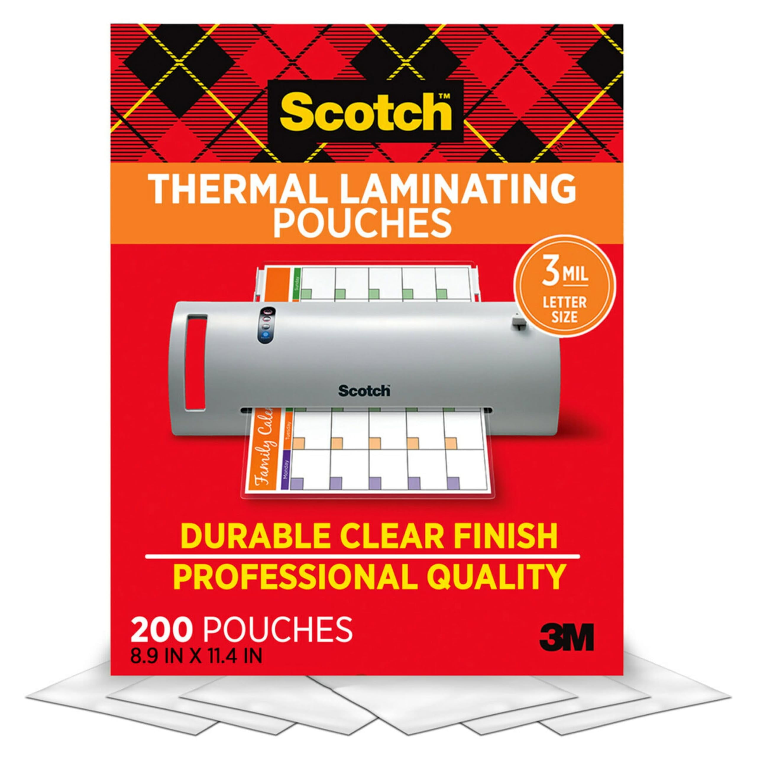 Scotch Thermal Laminating Pouches,200 Pack Laminating Sheets,3 Mil,8.9 x 11.4 Inches, Education Supplies & Craft Supplies, For Use With Thermal Laminators, Letter Size Sheets (TP3854-200)