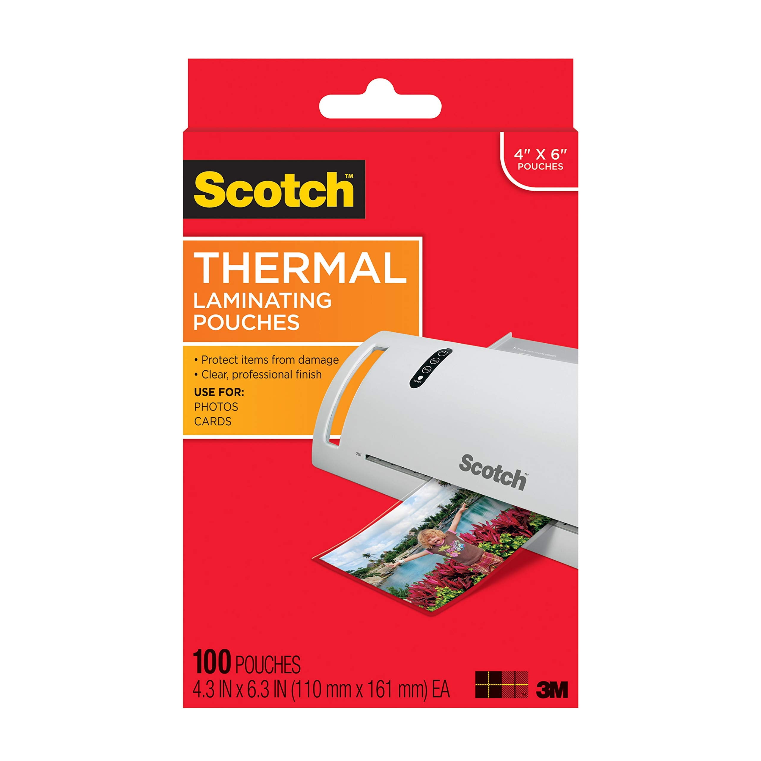 3M Scotch Thermal Laminating Pouches 4.3" x 6.3" 100 Pouches TP5900-100