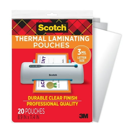 Scotch Thermal Laminating Pouches, 8.5"x 11", 3 mil Thick, 20 Count