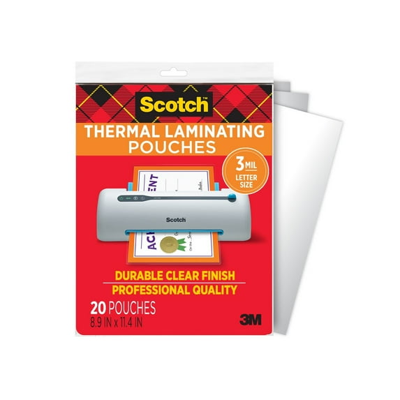 Scotch Thermal Laminating Pouches, 8.5"x 11", 3 mil Thick, 20 Count