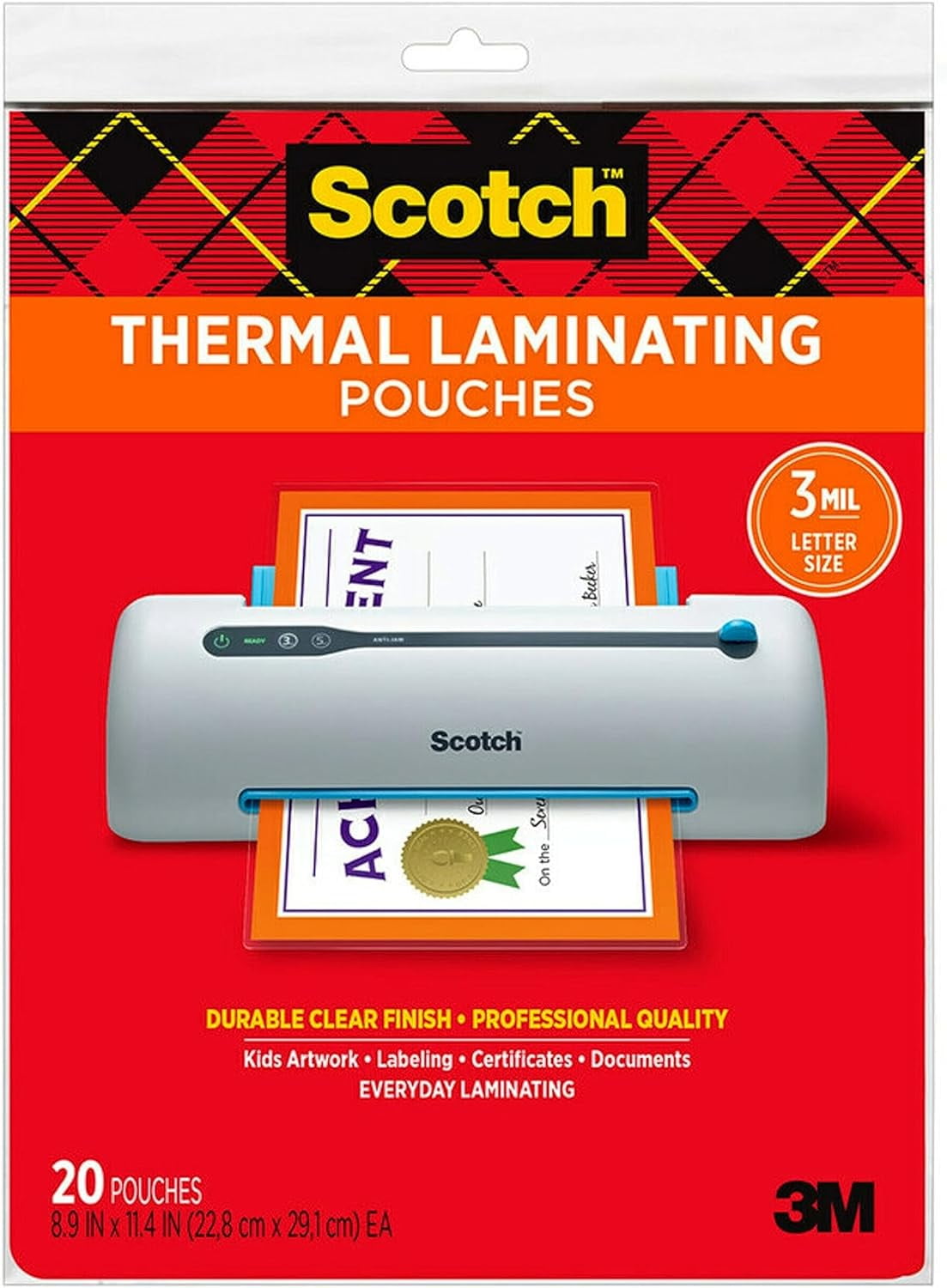 Scotch Thermal Laminating Pouches, 3 Mil Size