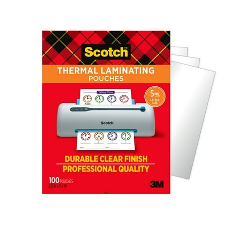 Scotch Thermal Laminating Pouches, Clear, Fits Letter Sized (8.9 in. × 11.4 in.) Paper, 100 Pouches