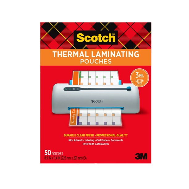 Scotch Thermal Laminating Pouches, 50 Count, 8.5in x 11in, 3 mil Thick