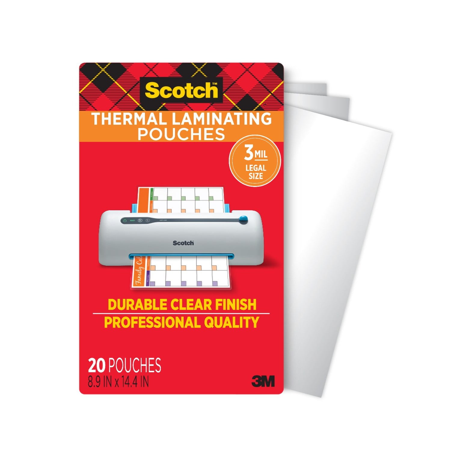 Scotch Thermal Laminating Pouches, Legal Size, 8.5 in x14 in, 20 Pouches