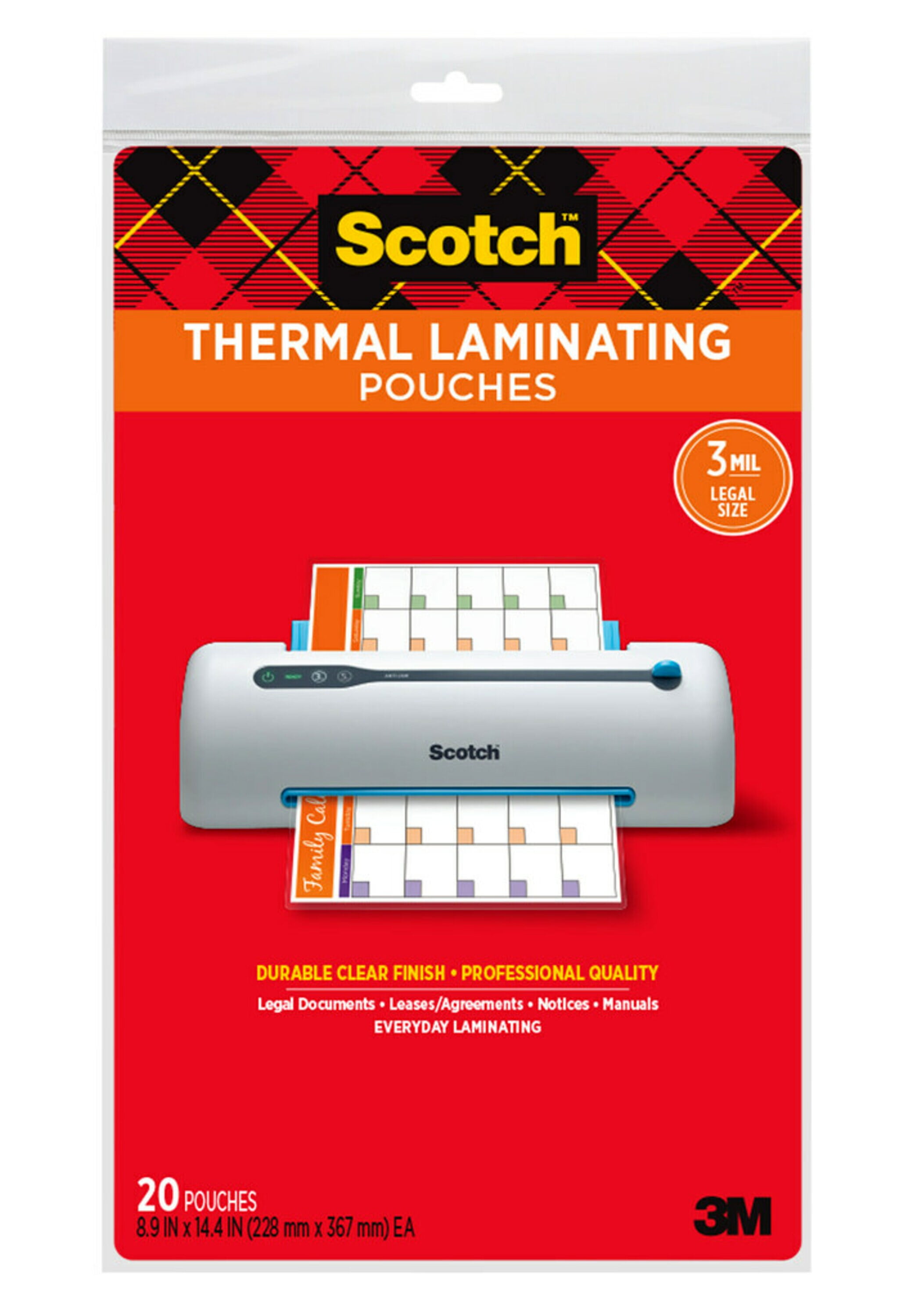 Scotch Thermal Laminating Pouches, Legal Size, 8.5 in x14 in, 20
