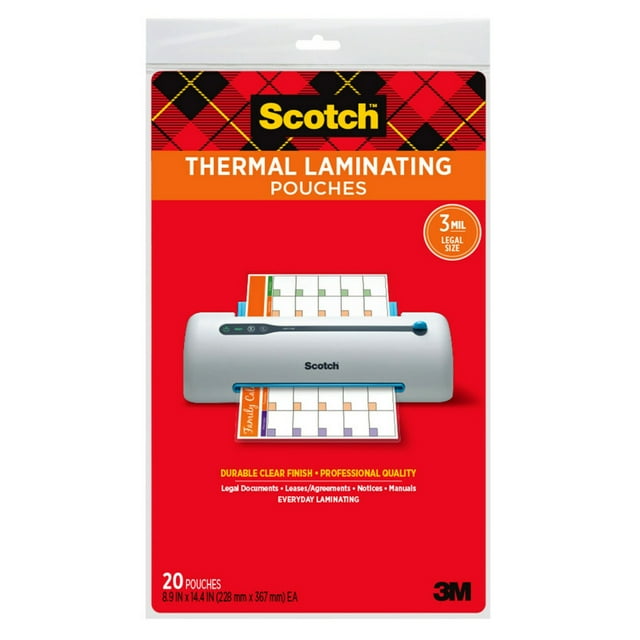 Scotch Thermal Laminating Pouches, Legal Size, 8.5 in x14 in, 20