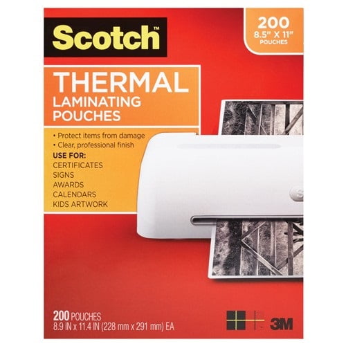 Scotch Thermal Laminating Pouches Letter Size, 200 Count, 8.9 in x 11.4 in, 3 Mil