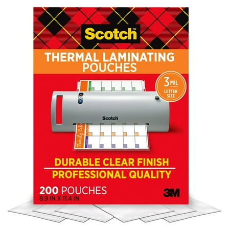 Scotch Thermal Laminating Pouches Letter Size, 200 Count, 8.9 in x 11.4 in, 3 Mil