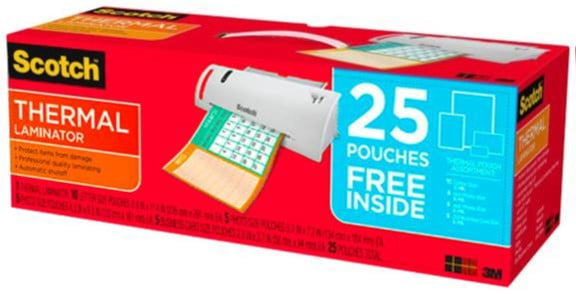 Scotch Thermal Laminator Value Pack: 1 Thermal Laminator Plus 25 Assorted Size Pouches, (TL902-25TP)