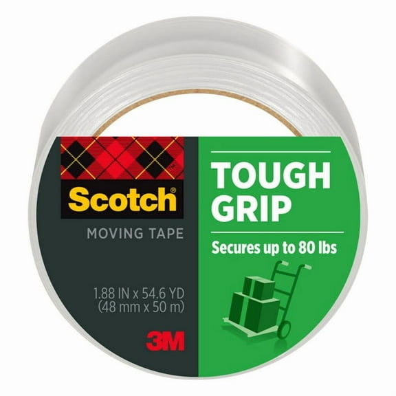Scotch Tough Grip Clear Moving Packaging Tape for Heavy Jobs, 55 yd