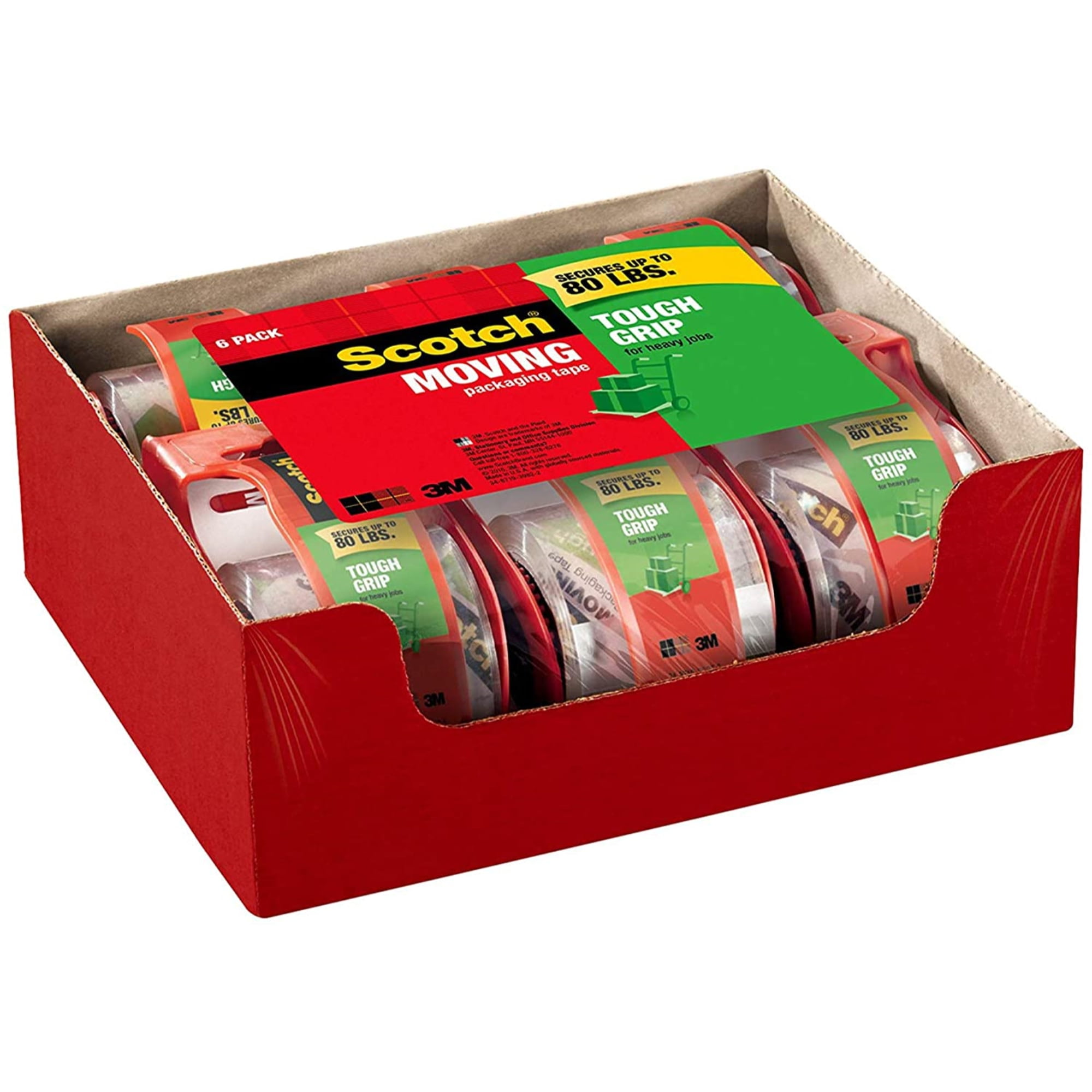 Scotch Tough Grip Moving Packaging Tape 3500-21RD-3GC, 1.88 in x 54.6 yd  (48 mm x 50 m) with dispenser 91118 - Strobels Supply