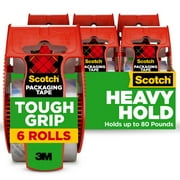 Scotch Tough Grip Clear Packing Tape, 1.88"x22.2 Yd, 6 Rolls with Dispensers