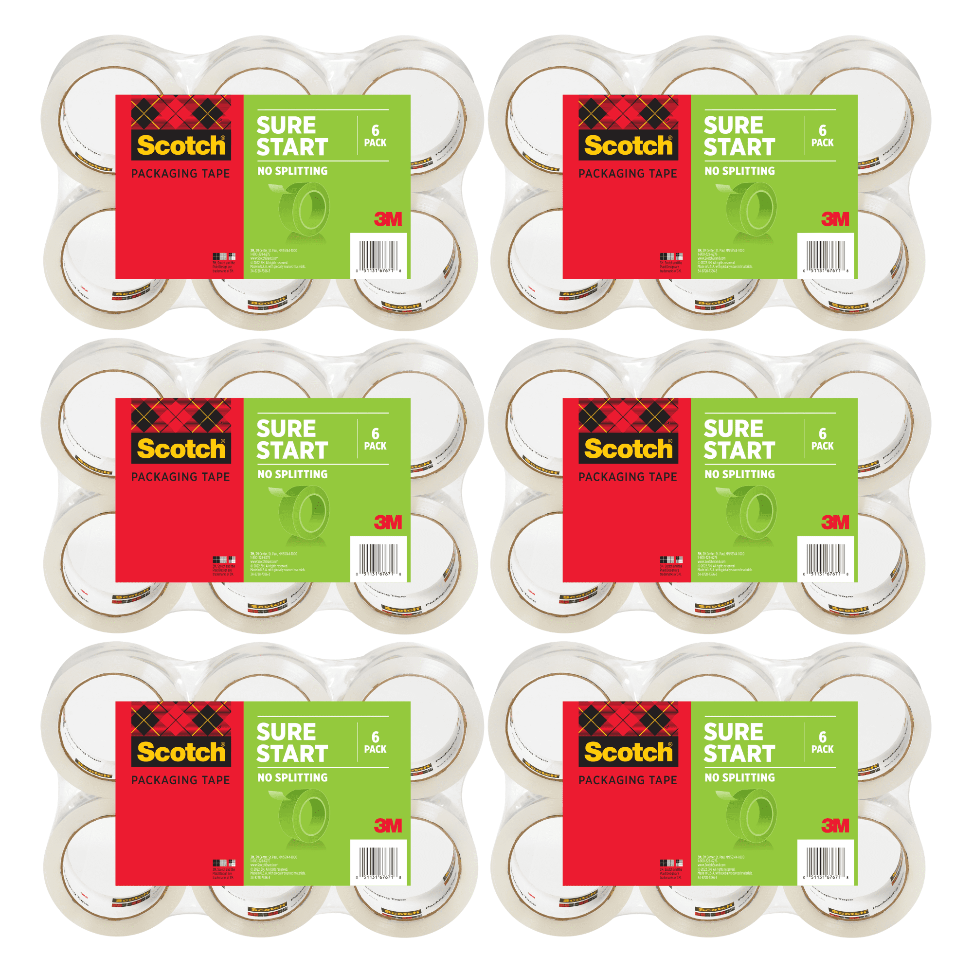 Scotch Tough Grip Moving Packaging Tape, 3500-6 1.88 in x 54.6 yds (48 mm x 50 m)