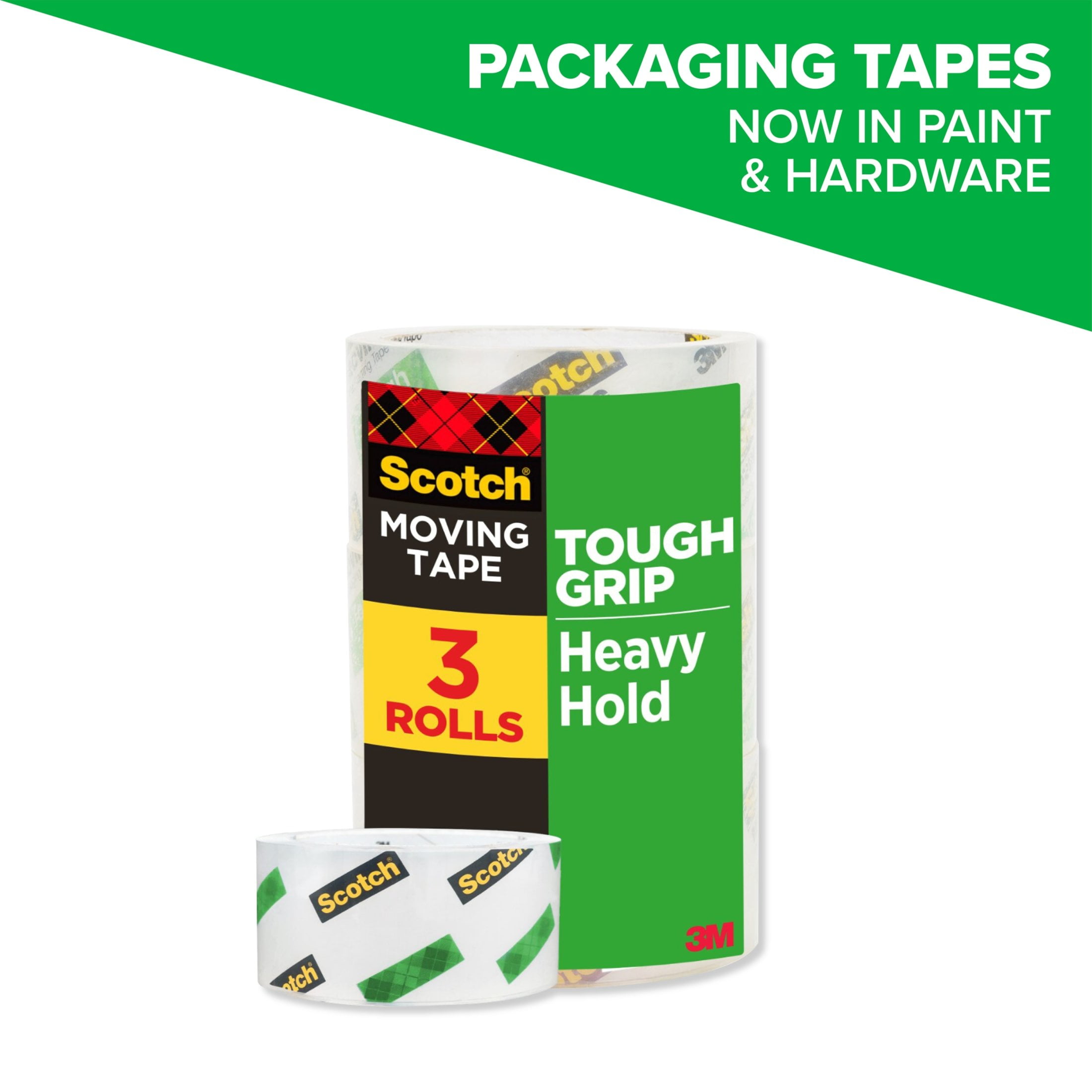 Scotch Tough Grip Packaging Tape, Clear, 1.88in x 65.6yds 3 Rolls