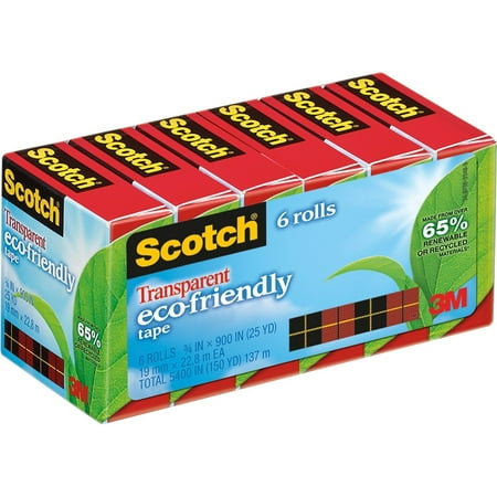 Scotch Transparent Greener Tape, 3/4" x 900", Clear, 6 / Pack (Quantity)