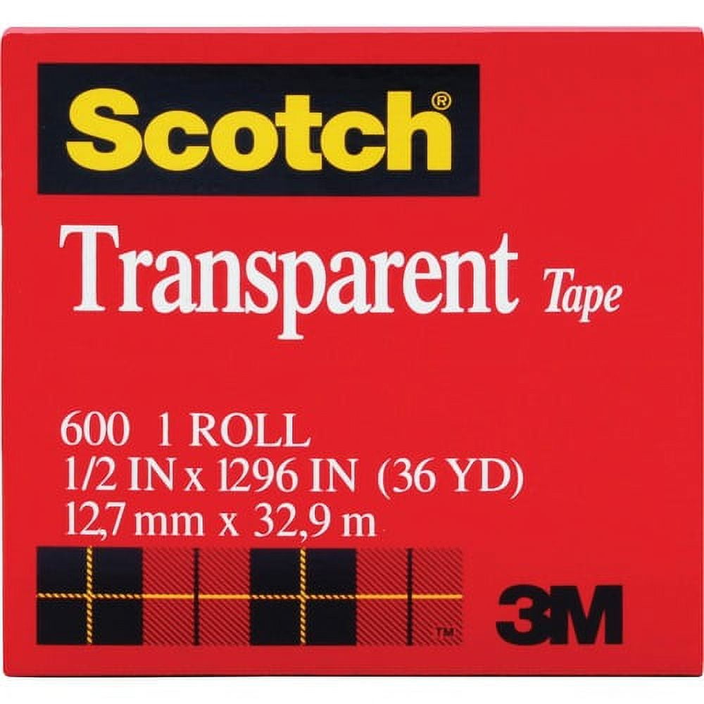 Scotch Transparent Tape - 1/2"W - 36 yd Length x 0.50" Width - 1" Core - 12 / Pack - Clear | Bundle of 10 Packs