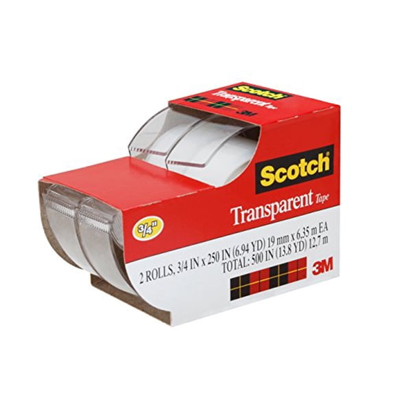 Scotch Brand Transparent Tape, Standard Width, Engineered for Office and Home Use, Glossy Finish, 3/4 x 250 Inches, 2 Rolls (2157SS)
