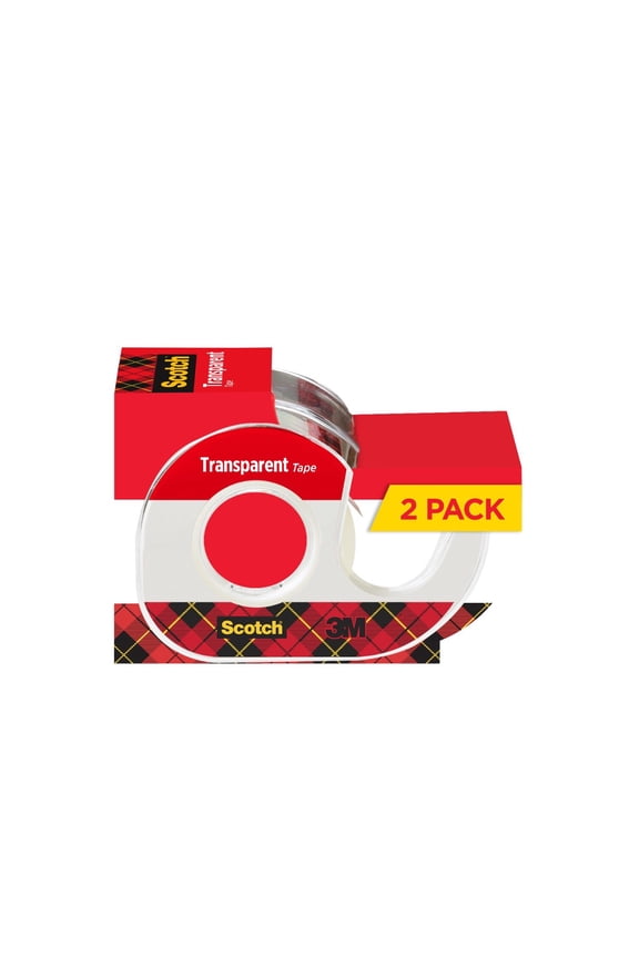 Transparent Tape Dispensers, Clear, 3/4 in x 250 in, 2 Tape Dispensers