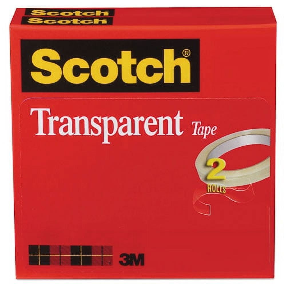Scotch Transparent Tape, 3\" Core, 0.5\" X 72 Yds, Transparent, 2-Pack