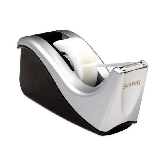 Scotch Value Desktop Tape Dispenser, Attached 1" Core, Black/Silver, Each