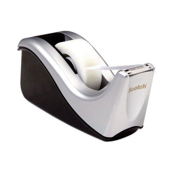 Scotch Value Desktop Tape Dispenser, Attached 1" Core, Black/Silver, Each