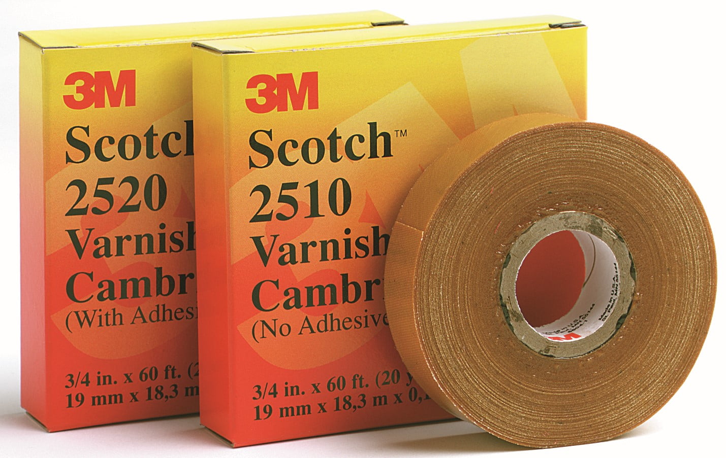 Scotch Varnished Cambric Tape 2520, 2 in x 36 yd, Yellow, 16 rolls/Case