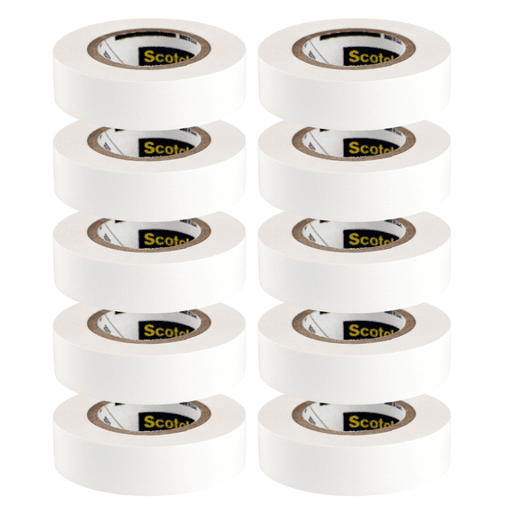Scotch Mini Color Coding Vinyl Electrical Tape: 1/2 in. x 20 ft. (White) [10-pack]