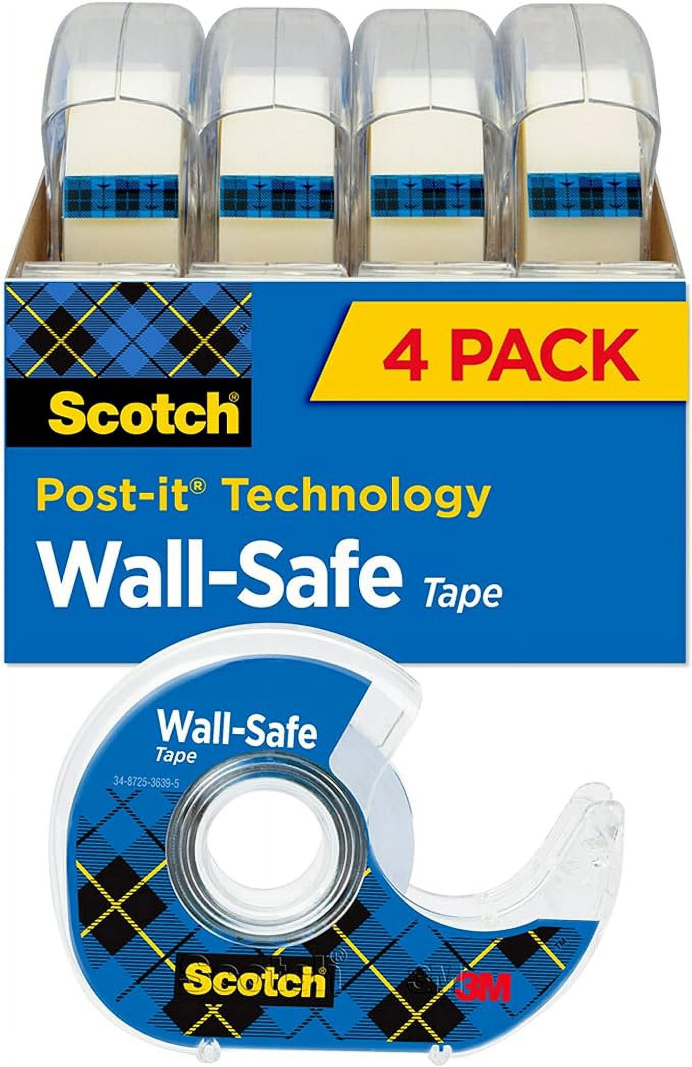 Scotch WallSafe Tape, 4 Dispensered Rolls, Sticks Securely, Removes