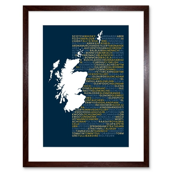 Scotch Whisky Distilleries Map Framed Wall Art Print 9X7