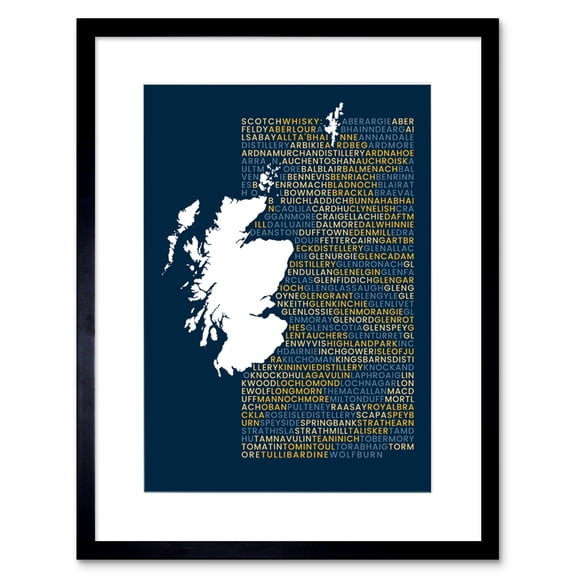 Scotch Whisky Distilleries Map Framed Wall Art Print 9X7