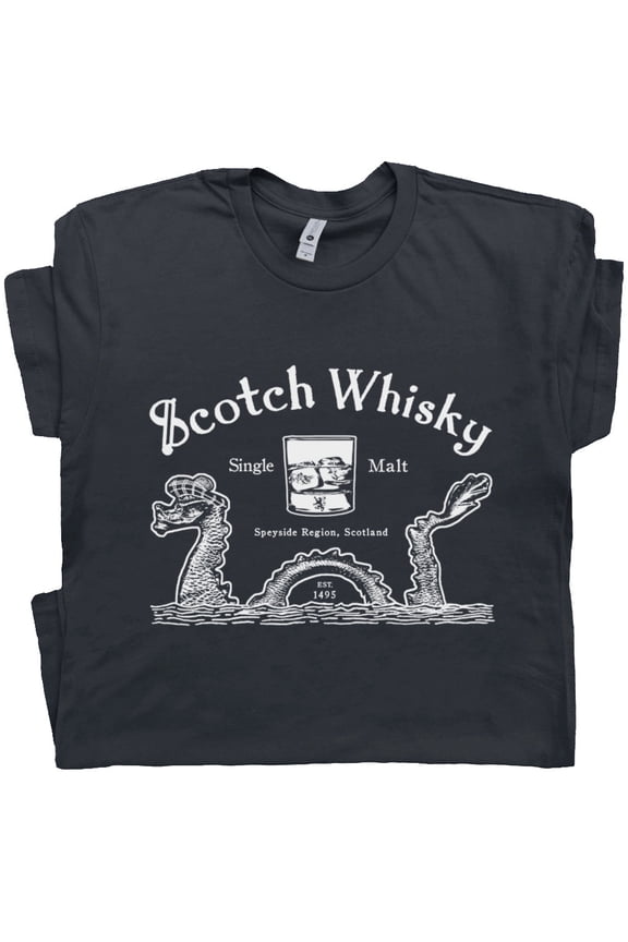 Scotch Whisky T Shirt Loch Ness Monster Shirt for Men Women Vintage Bar Pub Scotland Bourbon Whiskey Graphic Logo Absinthe Tee