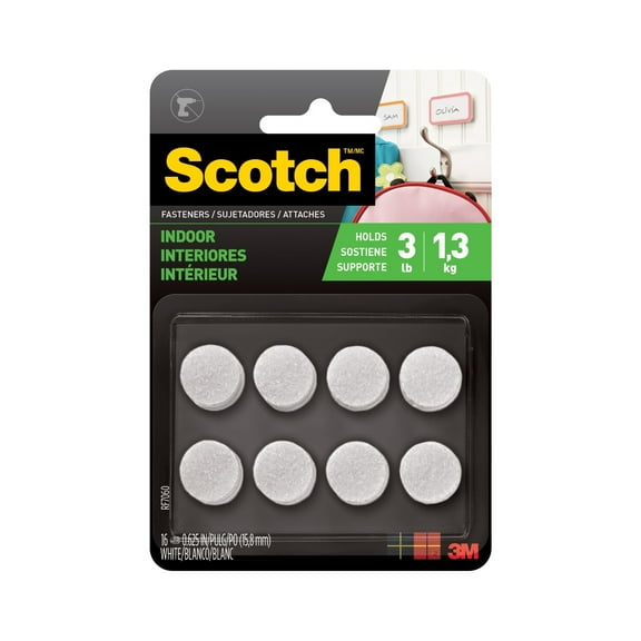 Scotch White Hook & Loop Fasteners, Indoor, Holds 3 lbs, 5/8 in , 16 Count