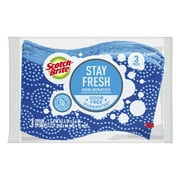 Scotch-Brite Stay Fresh Sponges, Zero Scratch, Odor Free Guarantee, Antibacterial, 3 Scrubbers